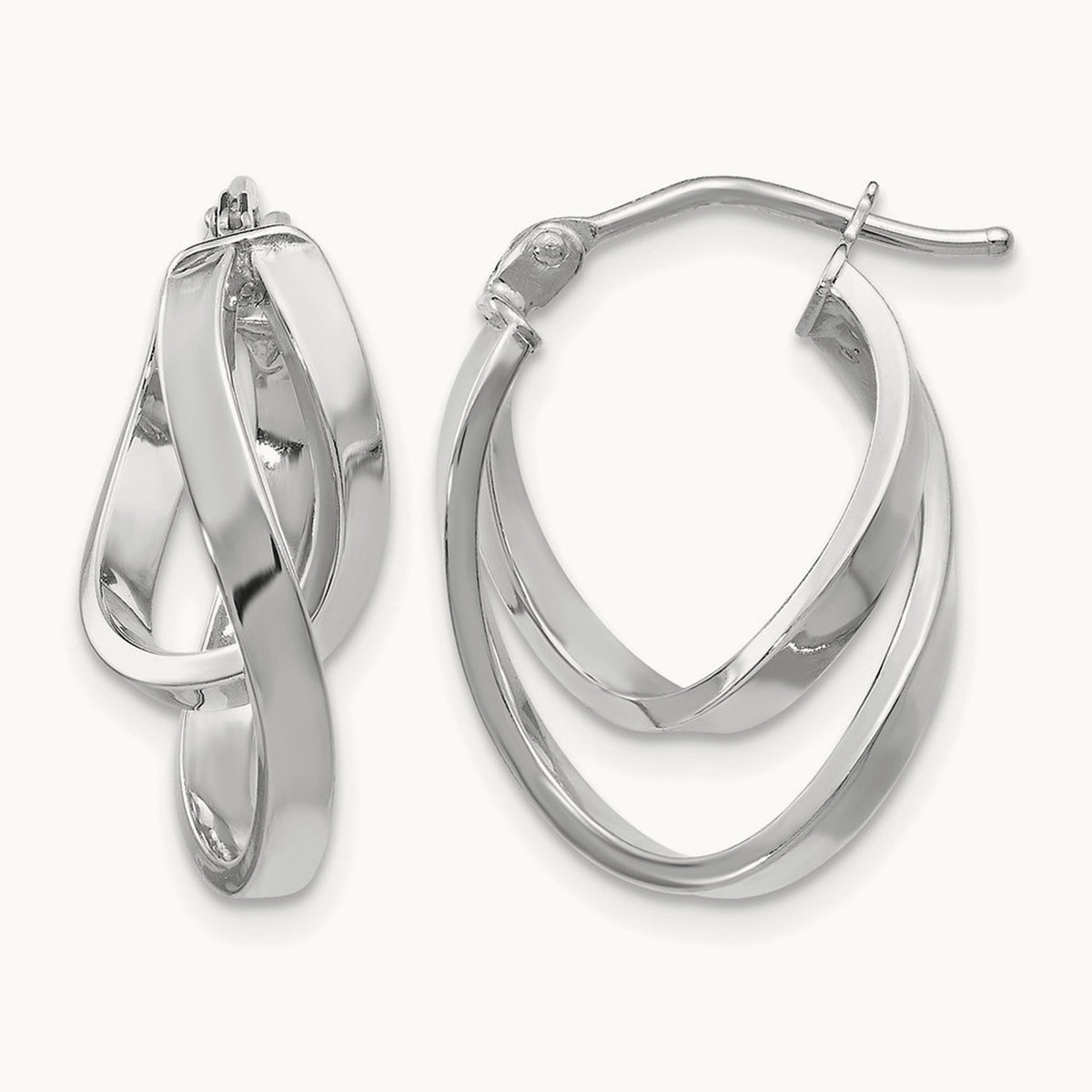 w/Wht RH-plating Polished Hinged Hoop Earrings, 14K — Leslie's