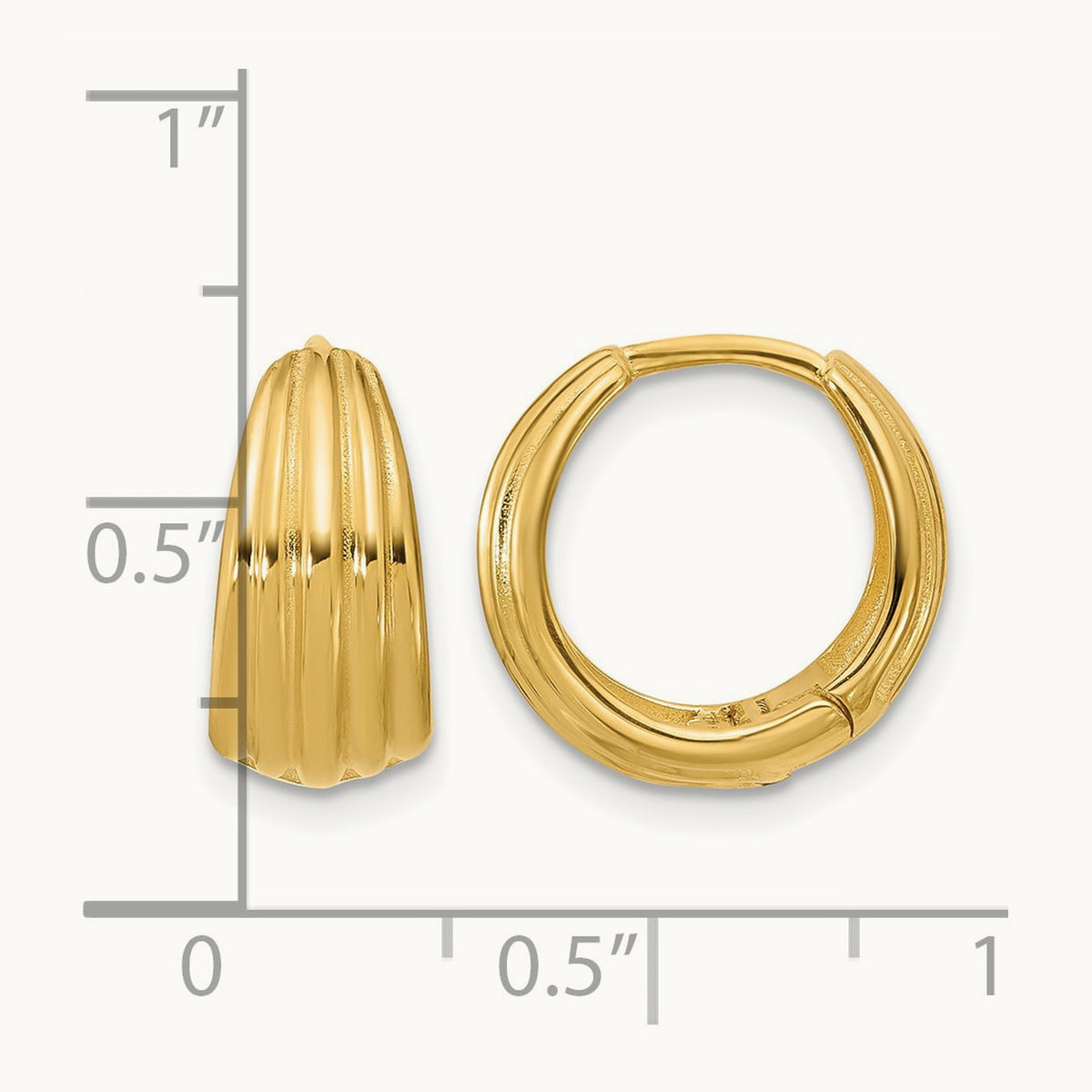 Polished/Grooved Round Huggie Hoop Earrings, 14K — Leslie's