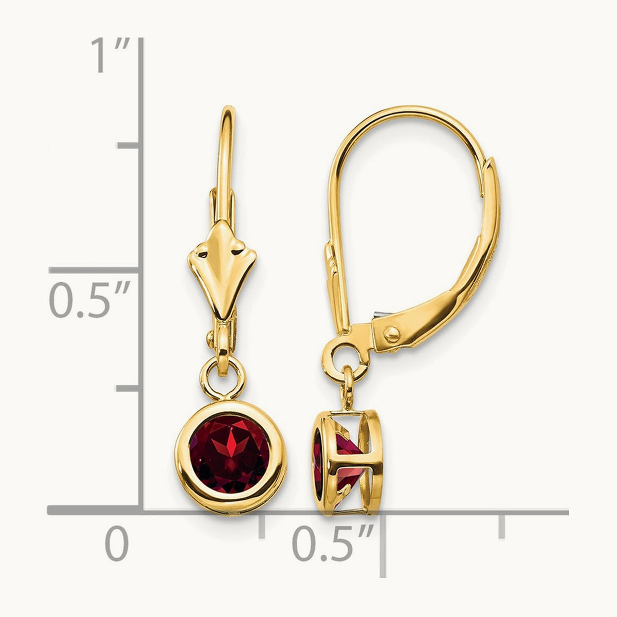Garnet Leverback Earring, 5mm, 14K