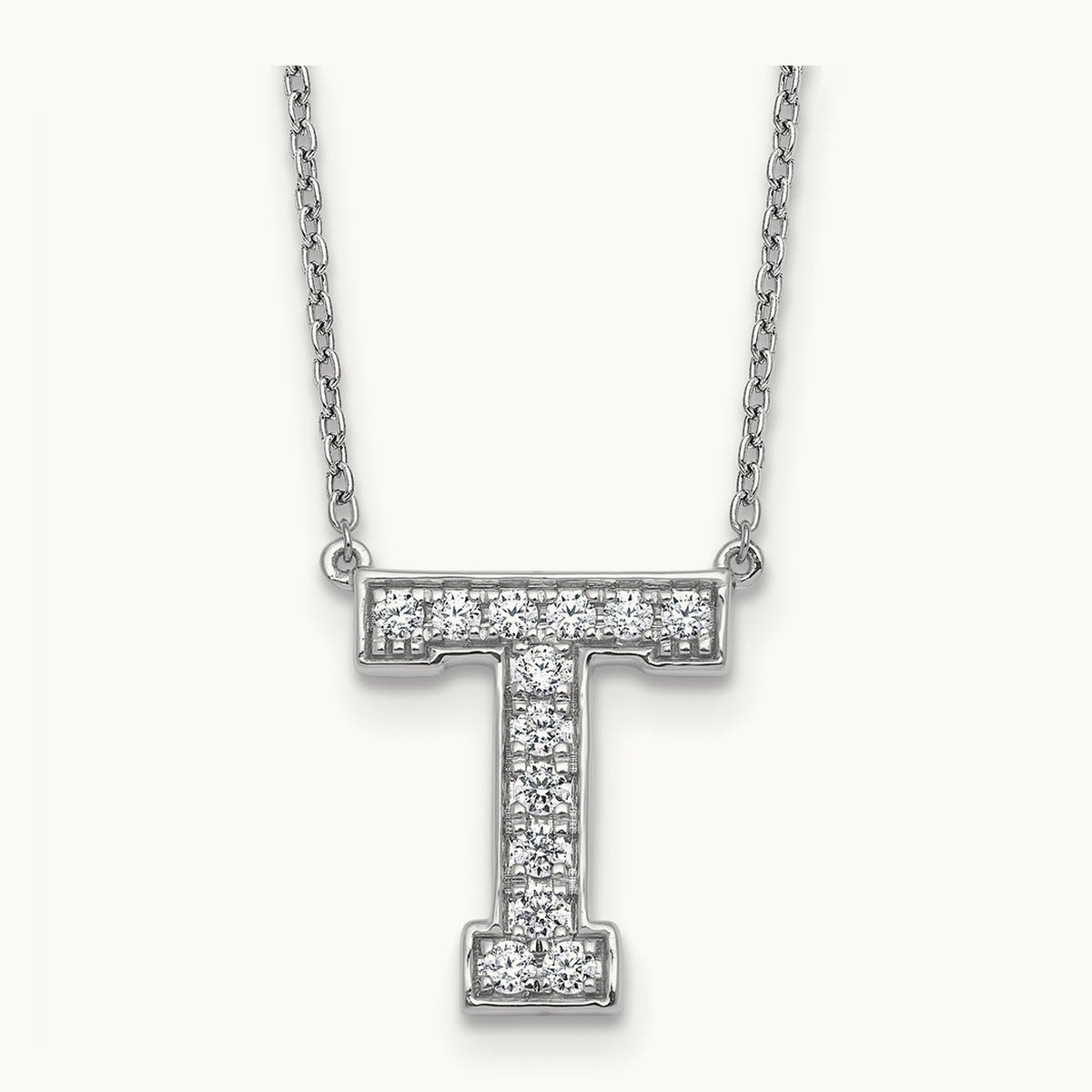Initial Necklace — 14K White Gold, T, 1/3 ct