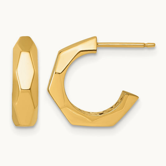 Polished Geometric C-Hoop Post Earrings, 14K