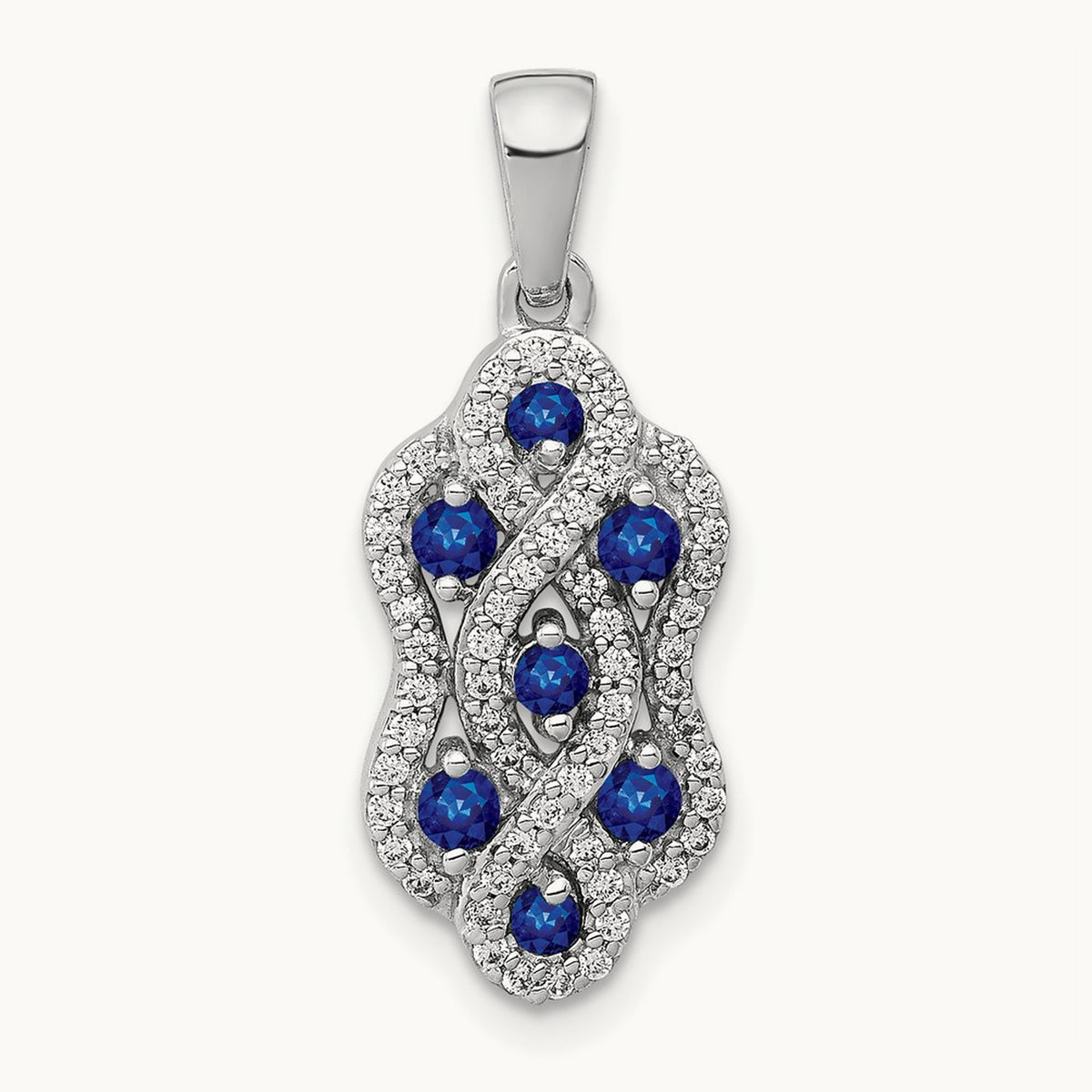 Diamond and Sapphire Fancy Twisted Pendant, 14K White Gold