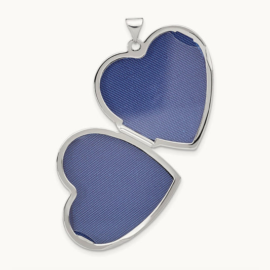 Wave Diamond Heart Locket, 27mm, 14K White Gold