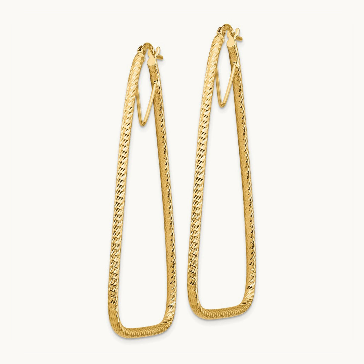Polished & Diamond-cut Double Triangle Hoop Earrings — 14K Yellow Gold