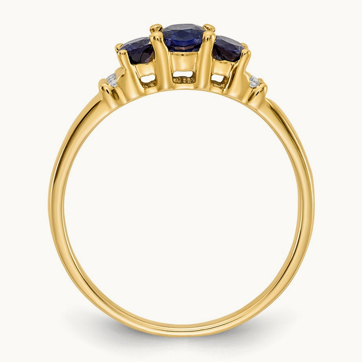 Polished Triple Sapphire and Diamond 3-stone Ring, 14K