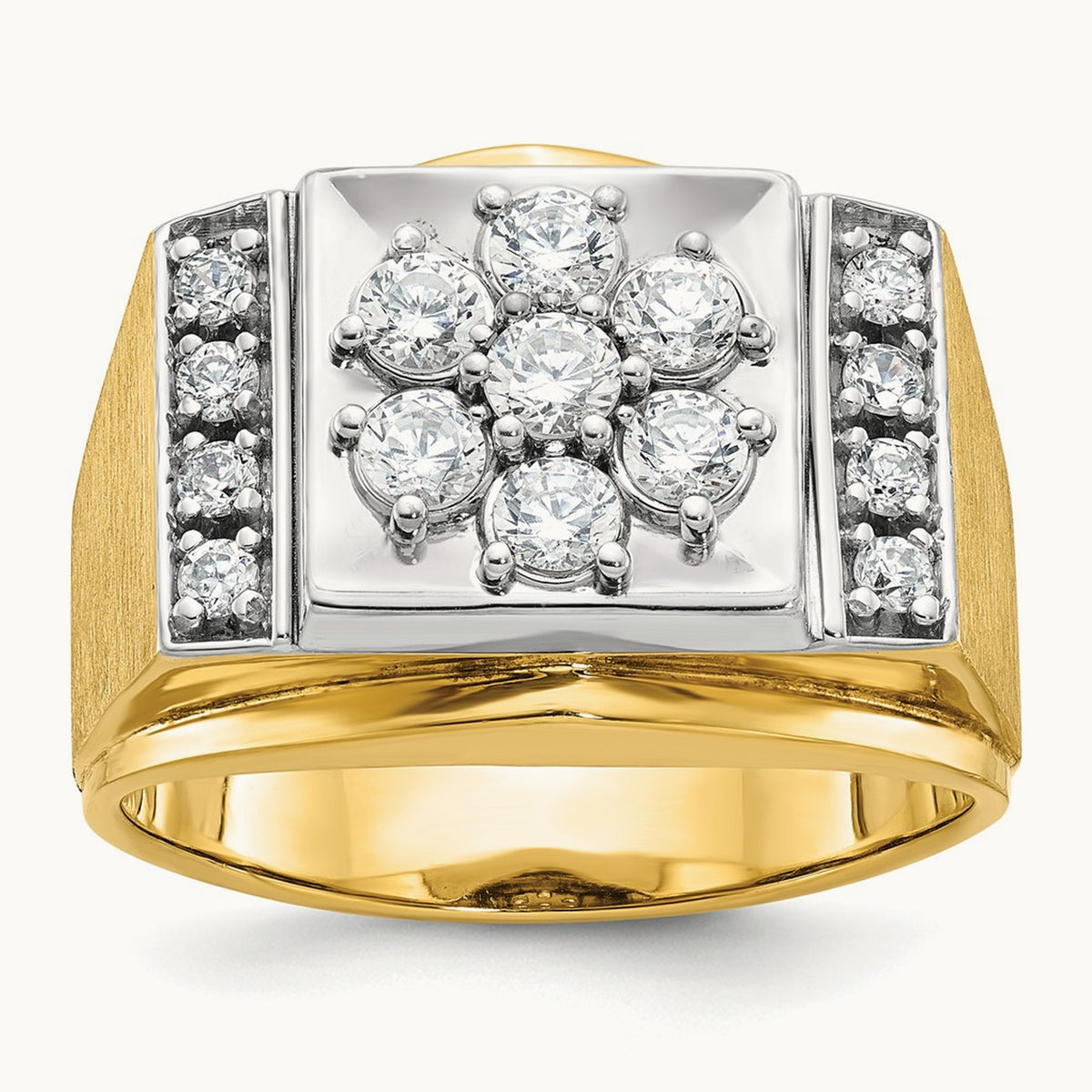 IBGoodman Men's Polished and Satin Diamond Cluster Ring, 14K Two-tone