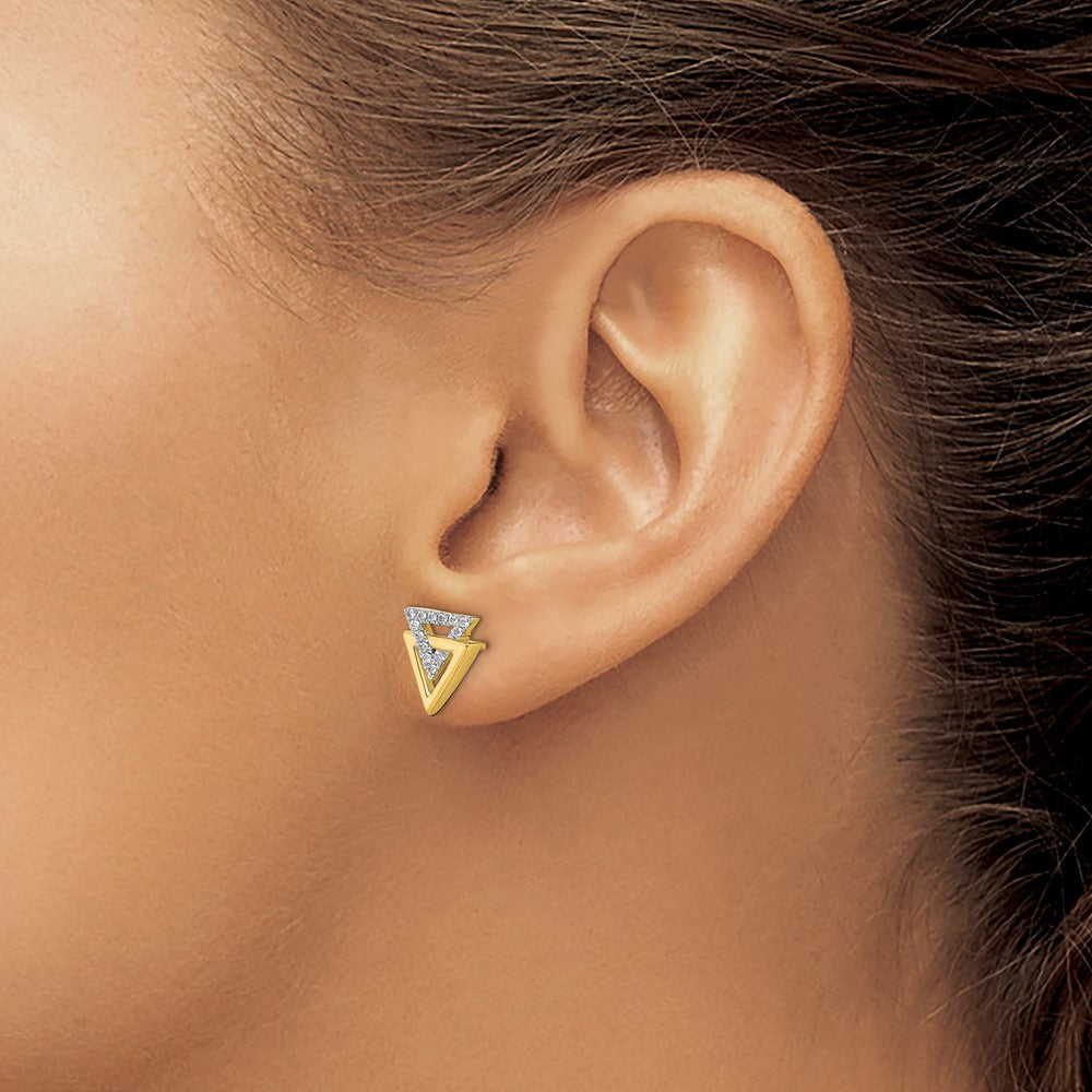 Polished Triangle Diamond Post Earrings — 14K Yellow Gold, 0.104 ct