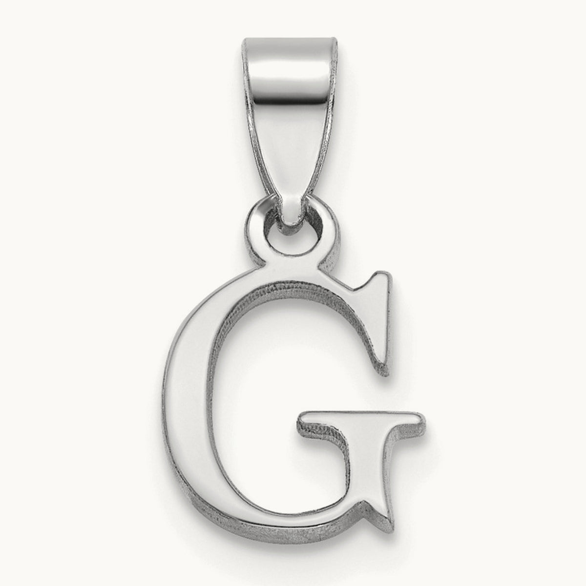 Polished Block Initial Pendant — 14K White Gold, G