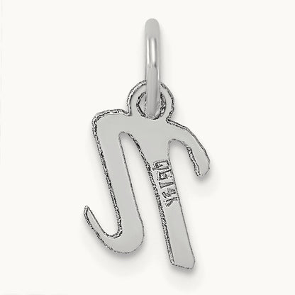 Small Script Letter N Initial Charm, 14K White Gold