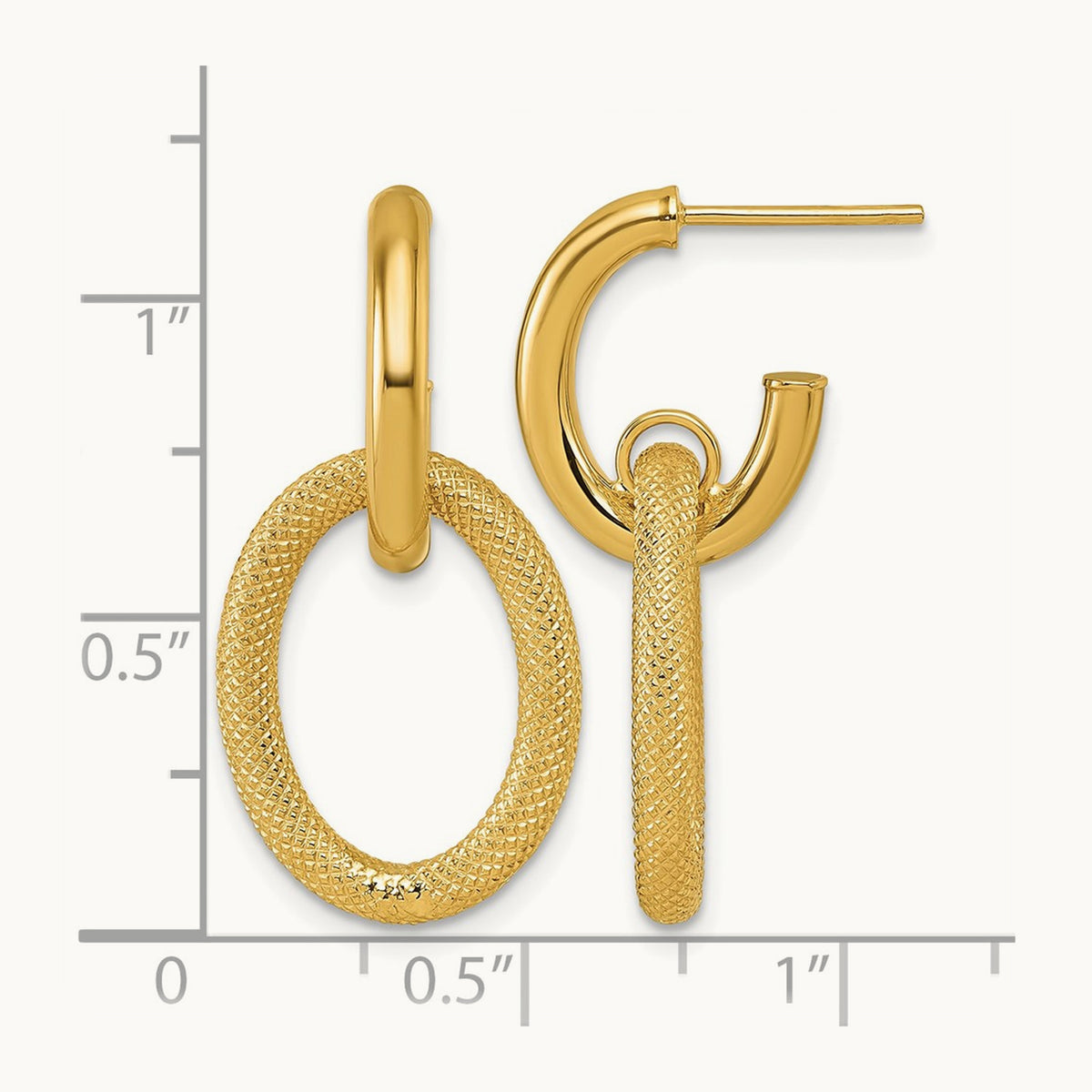 Polished and Textured Post Dangle Earrings, 14K