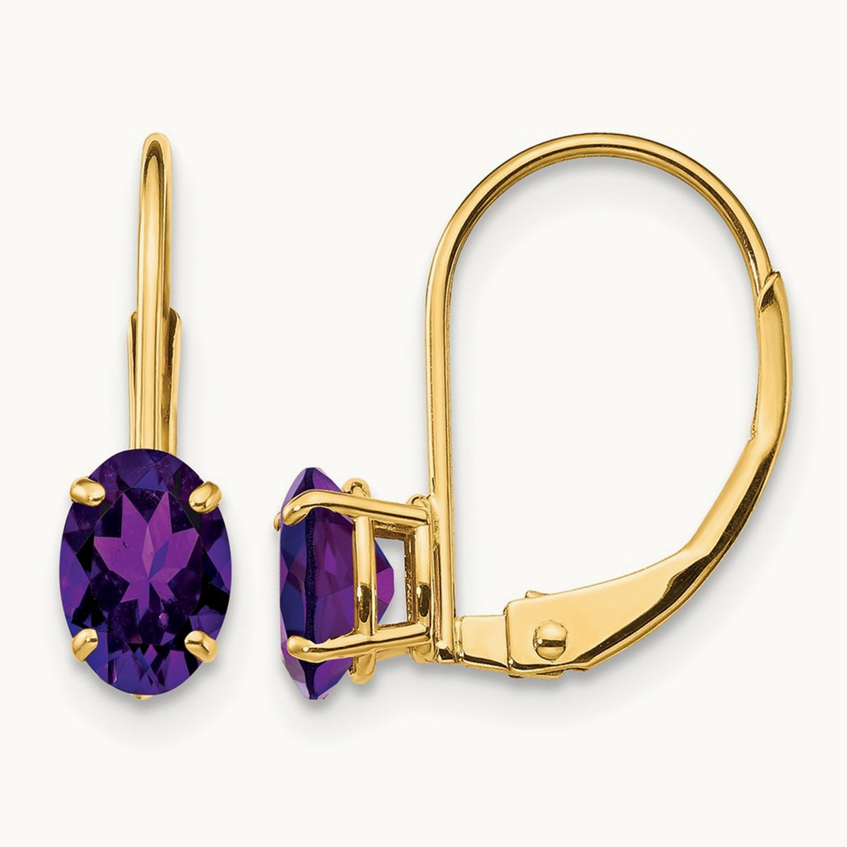 Oval Amethyst Leverback Earrings — 16mm, 6x4mm