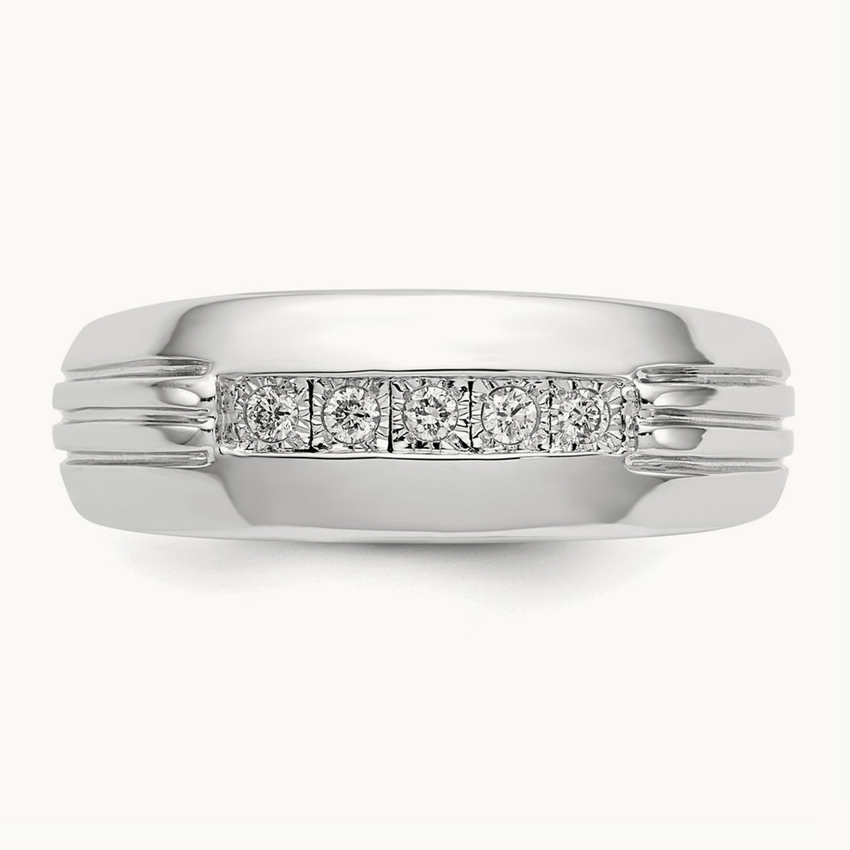 Diamond 5-stone Men's Ring — 14K White Gold
