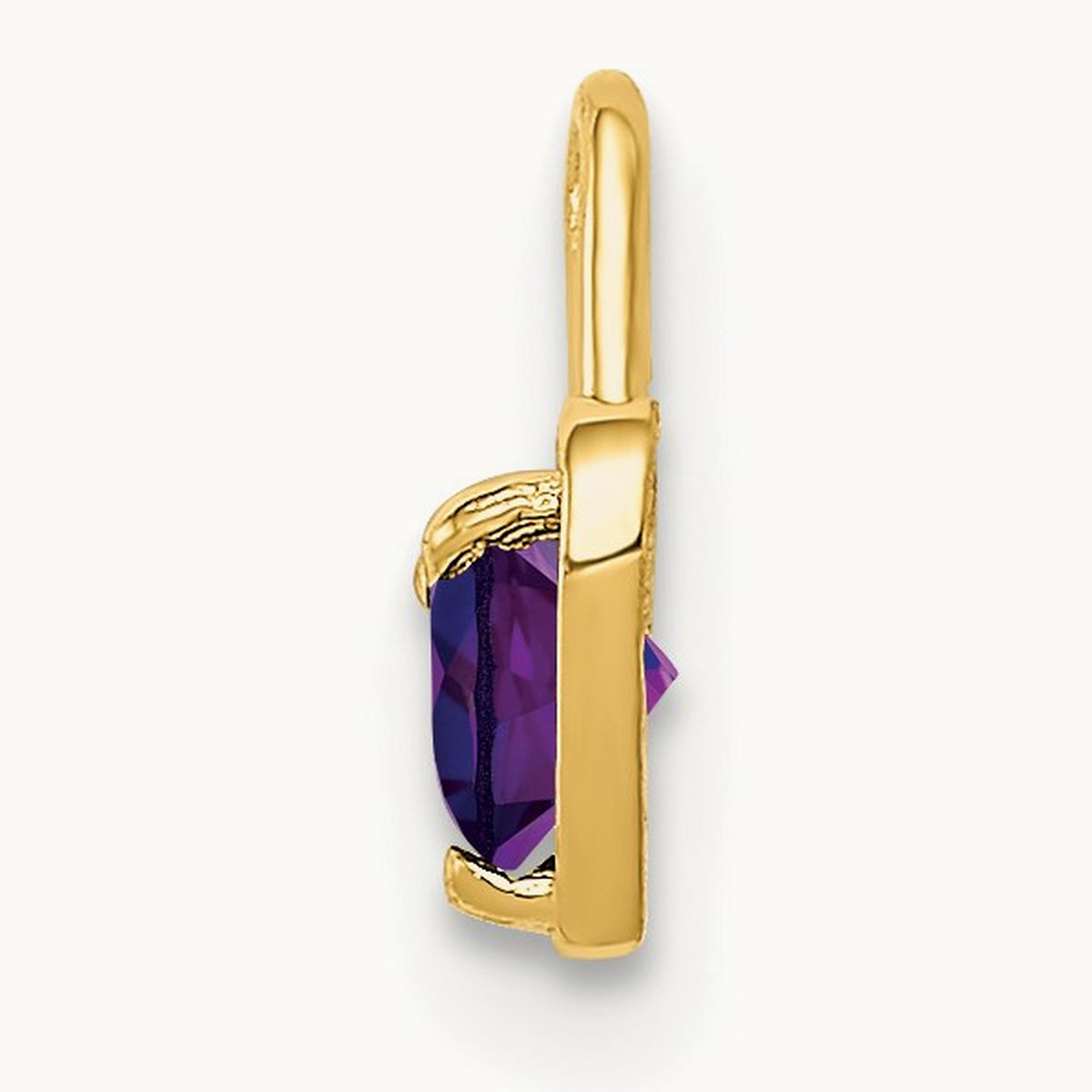 February Synthetic Birthstone Heart Charm — 14K Yellow Gold