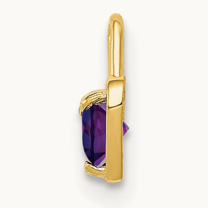 February Synthetic Birthstone Heart Charm — 14K Yellow Gold