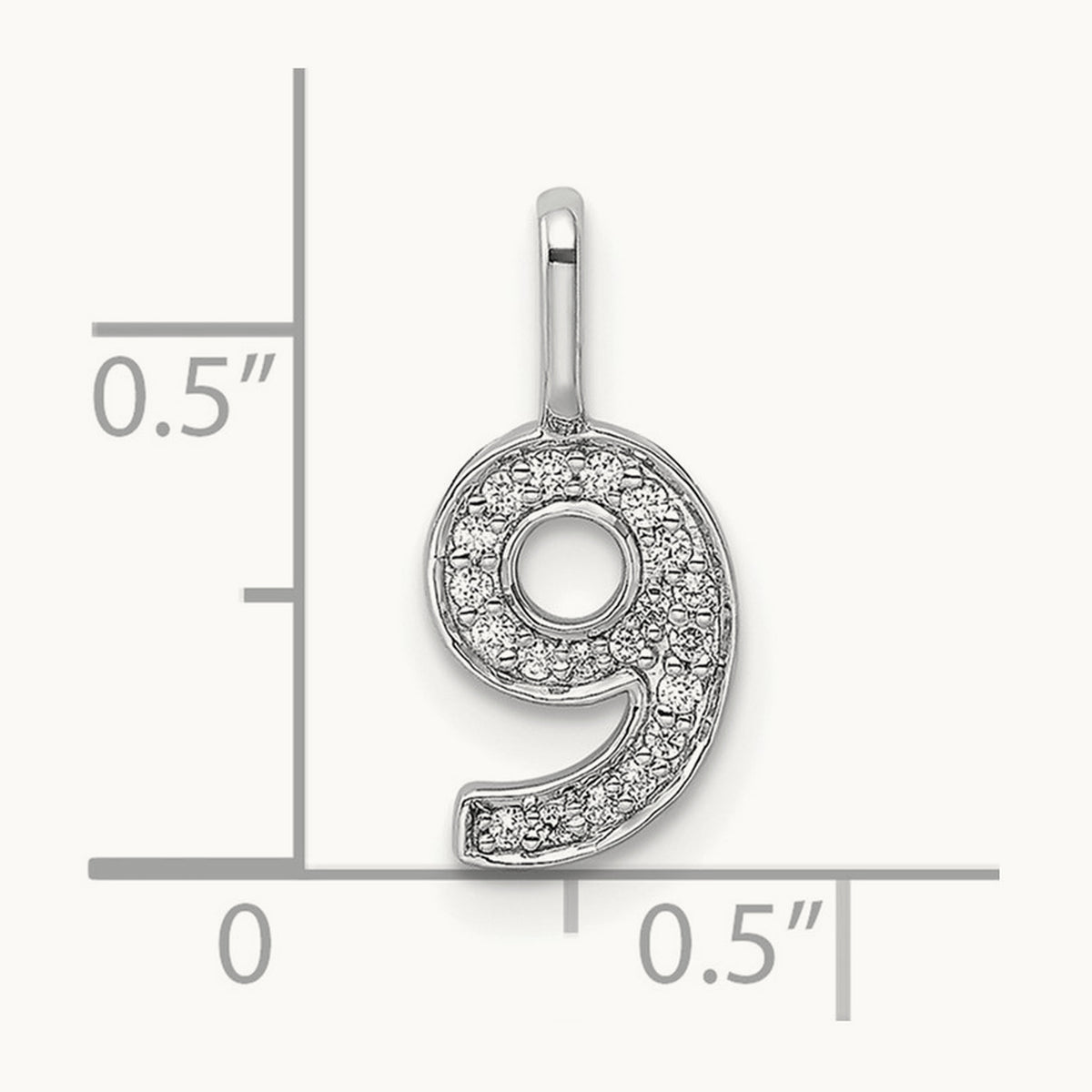 Diamond Number 9 Pendant — 14K White Gold, 15.37mm