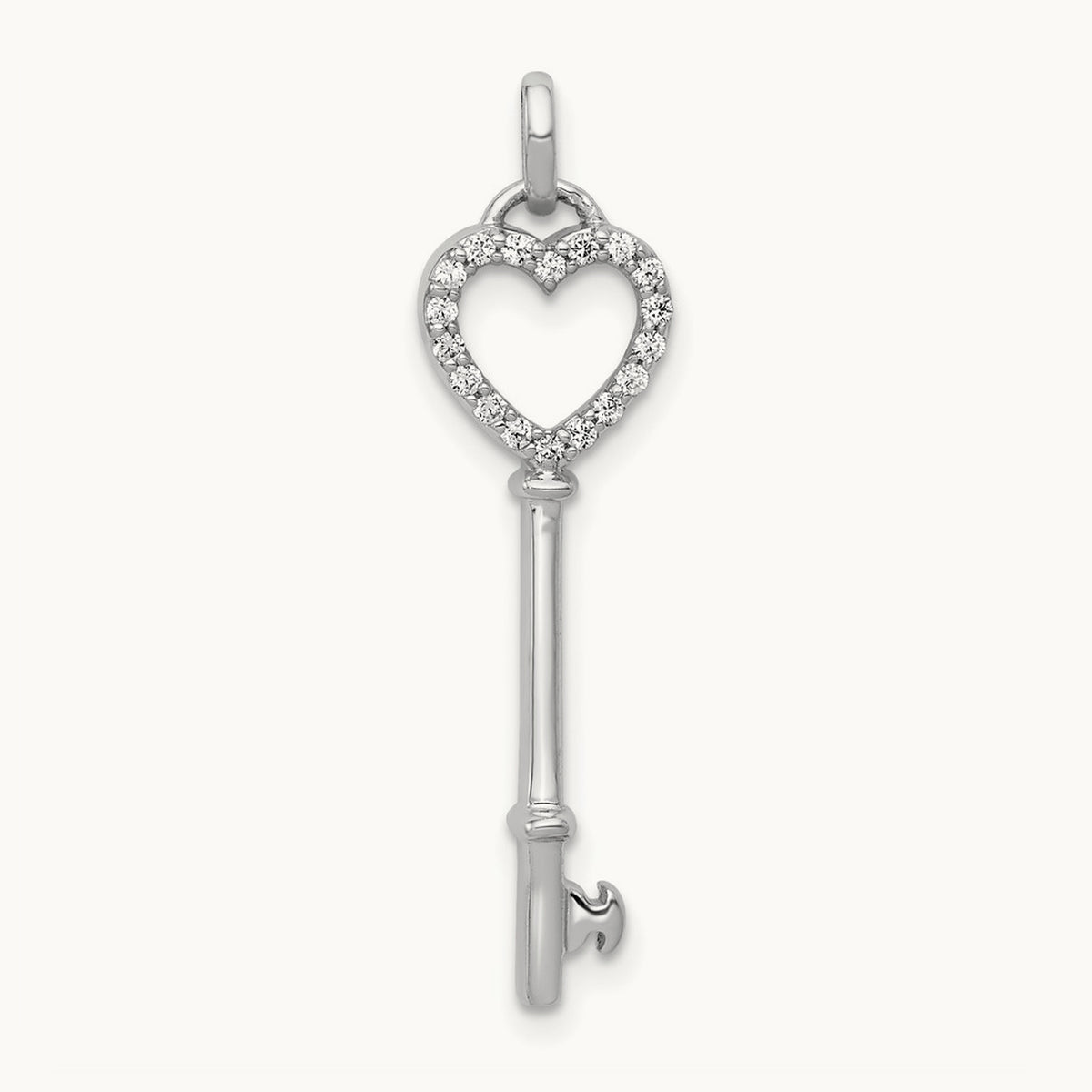 Diamond Heart Key Pendant, 14K White Gold