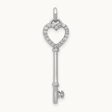 Diamond Heart Key Pendant, 14K White Gold