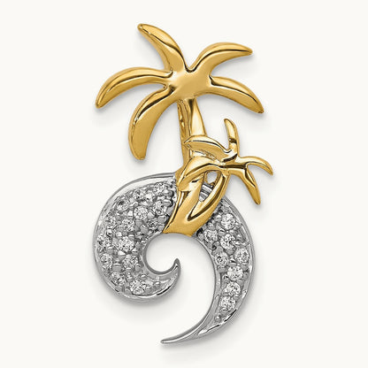 Diamond Double Palm Tree and Wave Chain Slide, 14K Two-tone