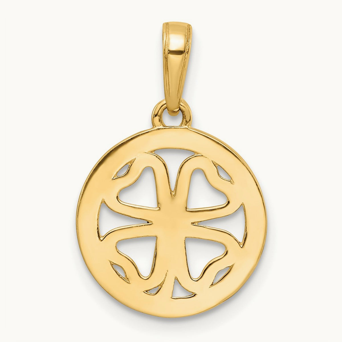 w/White Rhodium Diamond-cut Four-leaf Clover Pendant, 14K