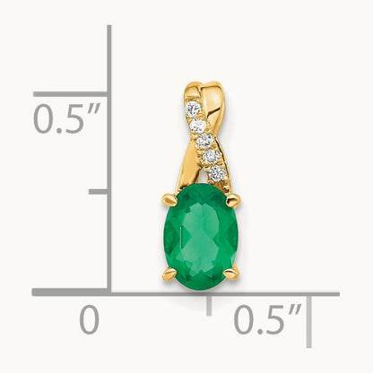 Oval Created Emerald and Diamond Pendant, 14K