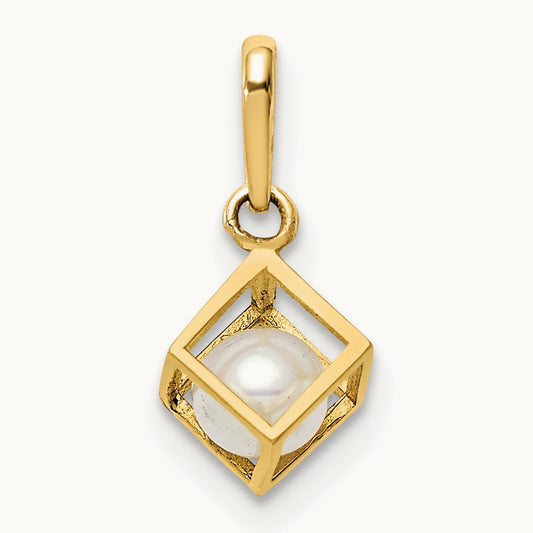 3D Square w/FW Cultured Pearl Pendant, 14K
