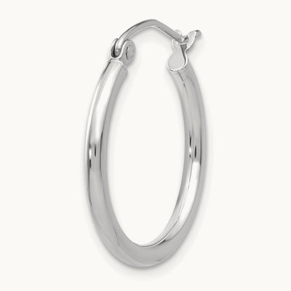 Single 14k White Gold Polished 2x20mm Lightweight Tube Hoop Earring
