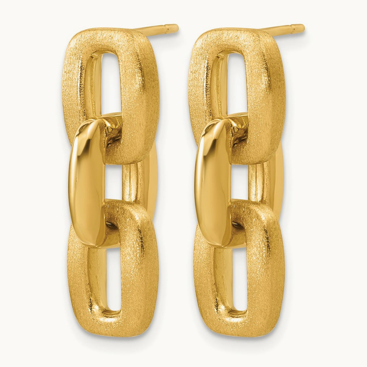 Polished and Brushed Squared Link Dangle Post Earrings, 14K — Leslie's