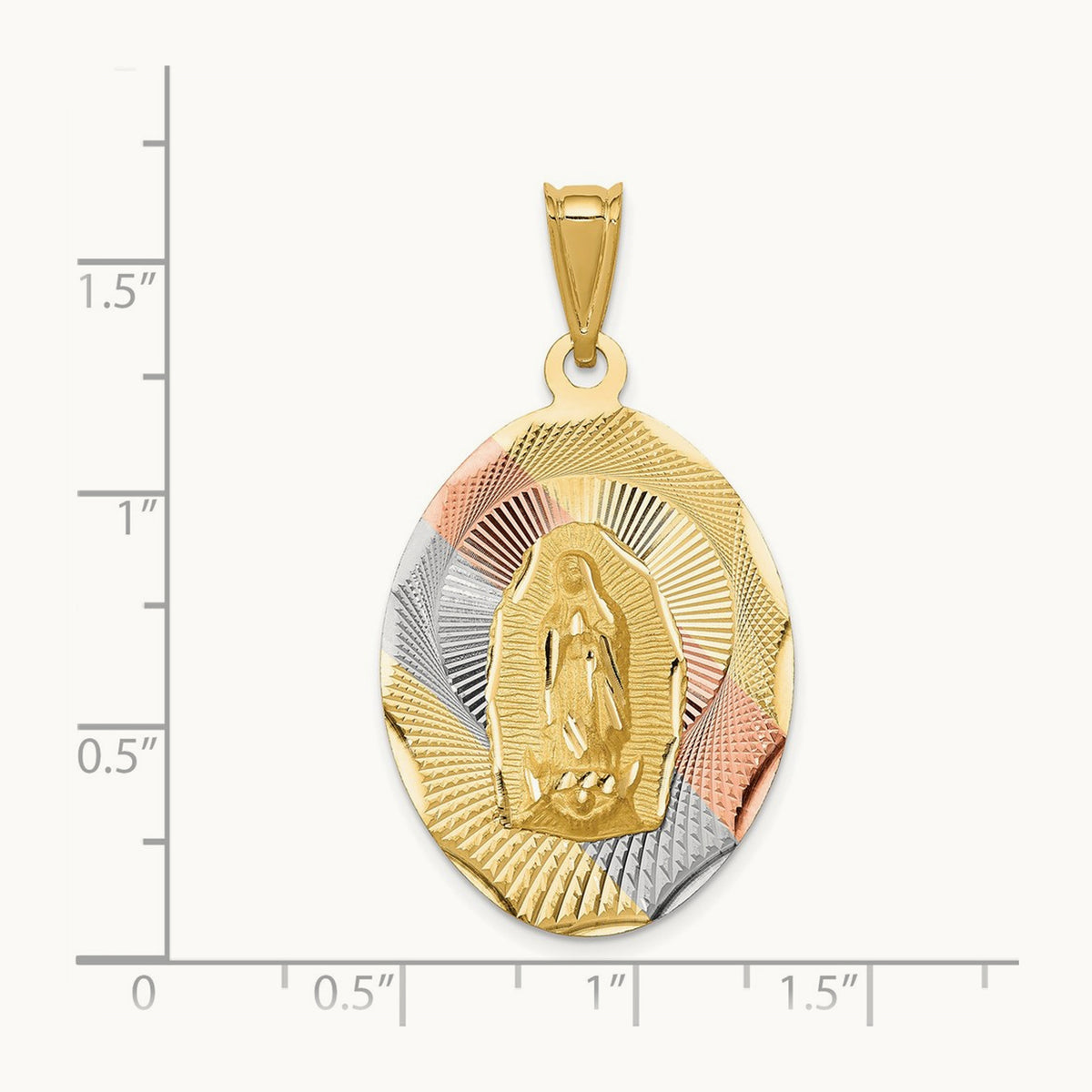 Diamond-cut Lady Of Guadalupe Oval Pendant with rhodium — 41.6mm