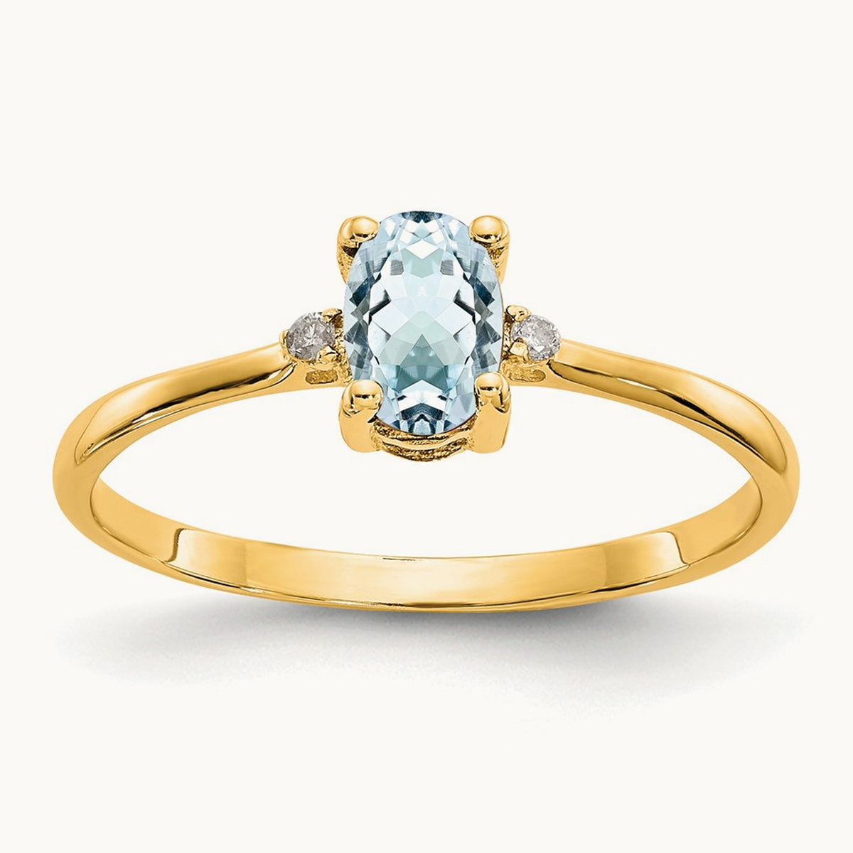 Diamond & Aquamarine Birthstone Ring — 14K Yellow Gold, 6