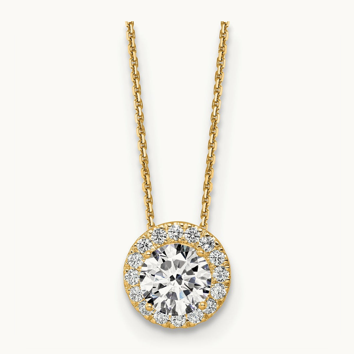 Halo Pendant Necklace, 2.50 ct tw Lab-Grown Diamond — 14K Yellow Gold
