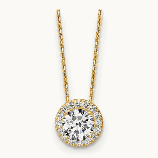 Halo Pendant Necklace, 2.50 ct tw Lab-Grown Diamond — 14K Yellow Gold