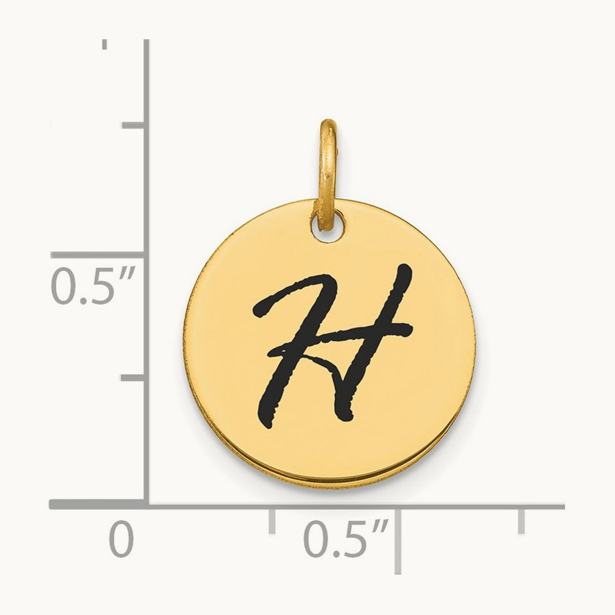Polished Black Enamel Initial Disk Charm — 14K Yellow Gold, H