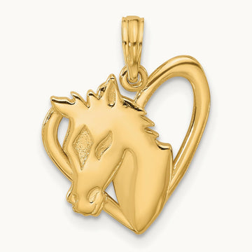 Polished Heart with Horse Pendant, 14K