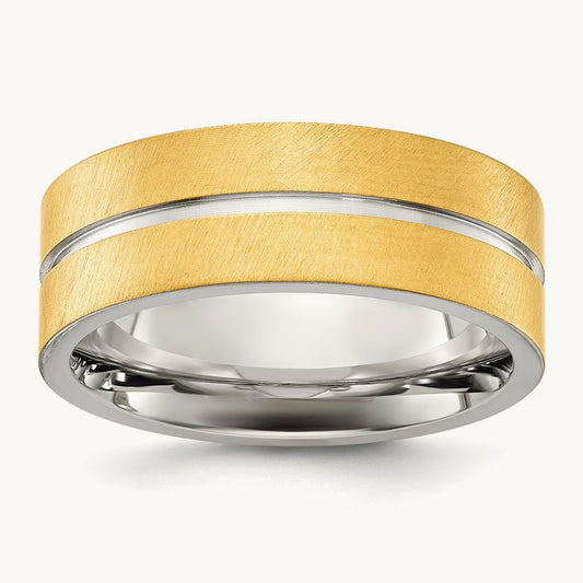 Brushed and Polished Yellow IP-plated Grooved Band — photo set