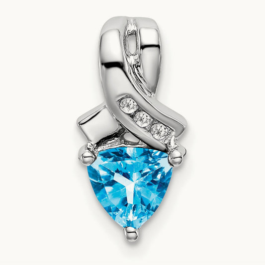 Trillion Blue Topaz and Diamond Pendant — 14K White Gold