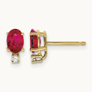 6x4mm Oval Ruby A Diamond Earrings, 14K