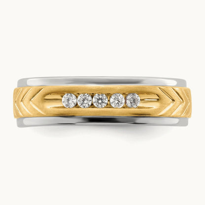 5-stone Complete Diamond Mens Ring, 14K Two-tone