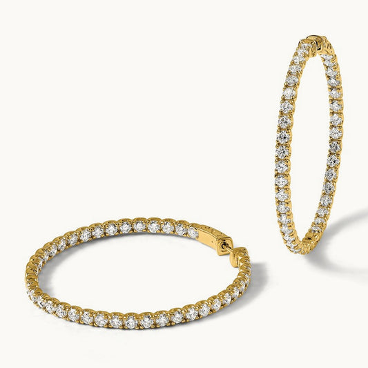 Round in/Out Safety Clasp Hoop Earrings, 7.25 ct tw Lab-Grown Diamond
