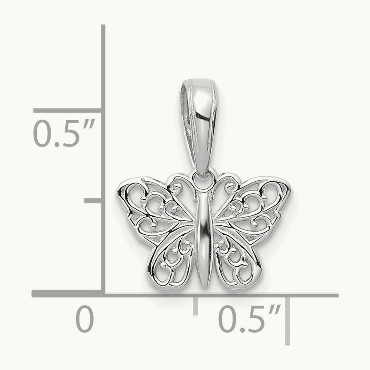 Polished Filigree Butterfly Charm — 14K White Gold