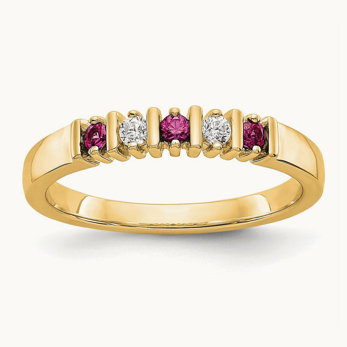 Diamond with Ruby Band — 14K Yellow Gold, 0.08 ct, 7
