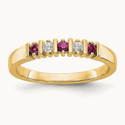 Diamond with Ruby Band — 14K Yellow Gold, 0.08 ct, 7