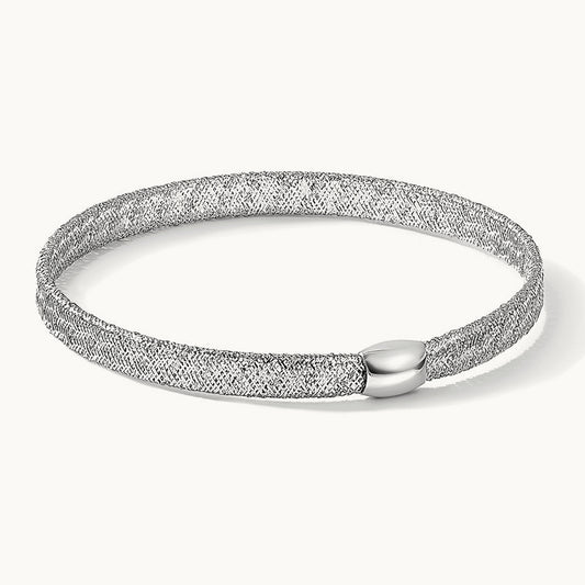 w/White RH-plating Fancy Stretch Bangle Bracelet, 14K — Leslie's