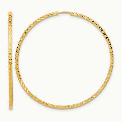 Diamond-cut Square Tube Endless Hoop Earrings — 14K Yellow Gold