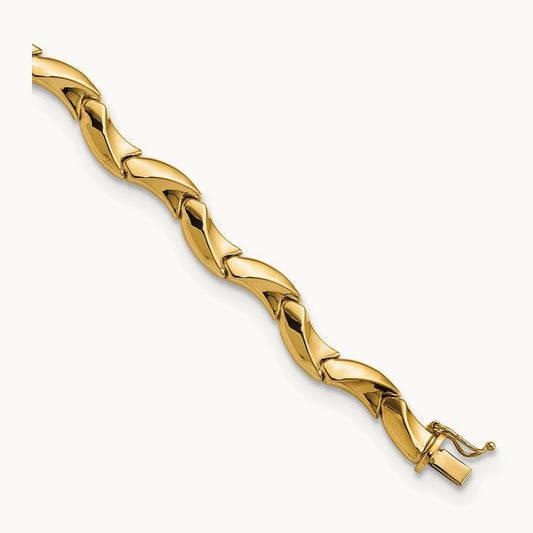 Polished Fancy Wavy Link Bracelet, 14K