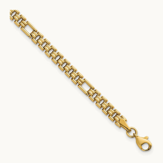 Polished Fancy Link 7.5in Bracelet, 14K