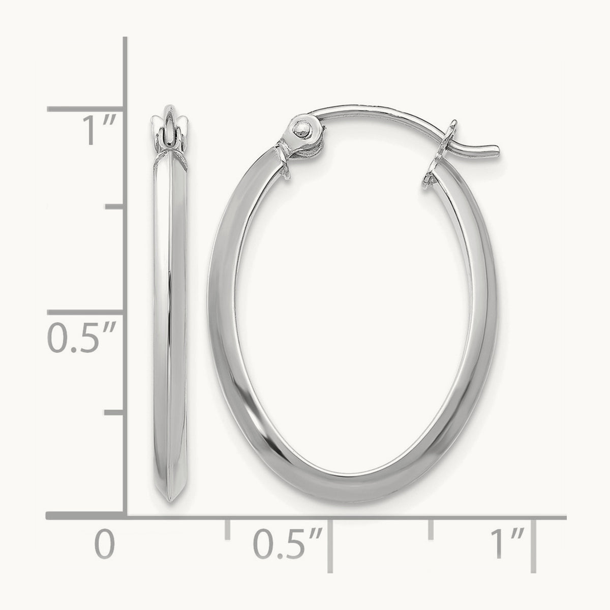 Polished Oval Tube Hoop Earrings — 14K White Gold, 17mm