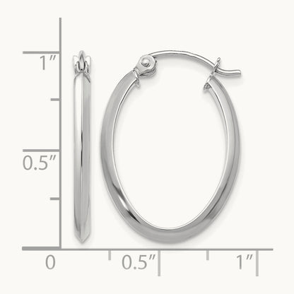 Polished Oval Tube Hoop Earrings — 14K White Gold, 17mm