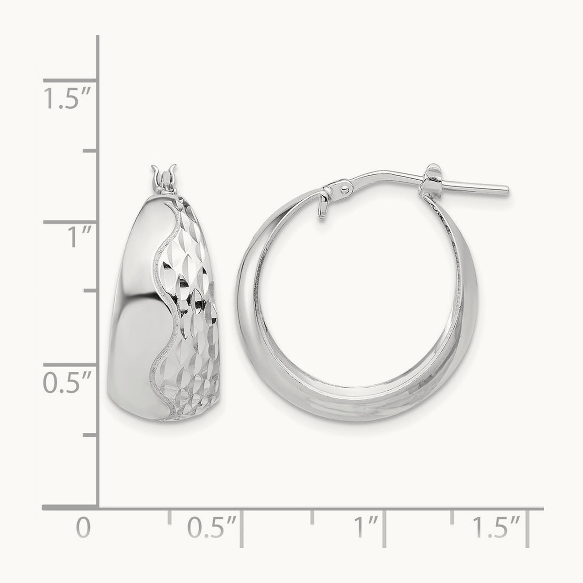 Rhodium-plated Polished and Textured Hoop Earrings, Sterling Silver — Leslie's