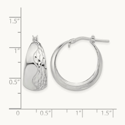 Rhodium-plated Polished and Textured Hoop Earrings, Sterling Silver — Leslie's