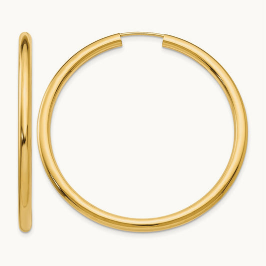 Polished Endless Tube Hoop Earrings, 3.00mm, 14K